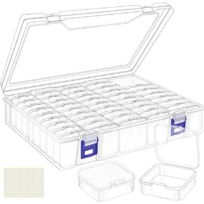 DILIBRA Bead Organizer Box, 92 Pcs Small Bead Organizers and Storage Plastic Cases, Mini Clear Bead Storage Containers Boxes with Hinged Lid for Diamond Painting Accessories, Bead, Jewelry, DIY Crafts