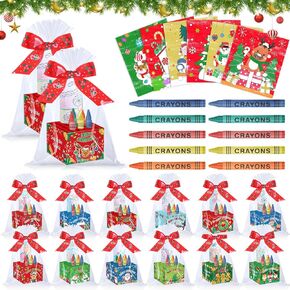 Containlol 24 Pack Christmas Coloring Cards with 120 Pcs Crayons Bulk Christmas Activity Gift Box Xmas Coloring Craft Kit DIY Art Drawing Cards Set for Christmas Holiday Reward Goodie Bag Supplies