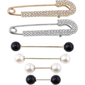 6pcs Brooches and Pins for Women, Premium Imitation Crystal Pearl Brooch Pins Brooch Safety Pins Decorative Safety Pins Sweater Shawl Clips Women Fashionable Accessories for Shirt Turban Dress