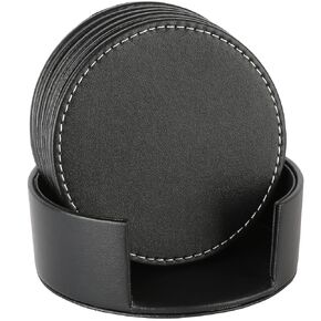 AUMISKY Coasters for Drinks, Set of 6 Round Leather Coffee Coasters, 10cm