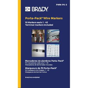 Brady PWM-PK-3 B-500 Matte Repositionable Vinyl Cloth, Black On White Color Porta-Pack Number Wire Markers, Legend "1 Thru 45"