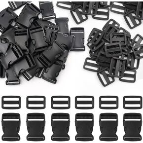 Plastic Buckles 3 Sizes, 20 pcs Side Release Strap Plastic Buckles and 20 pcs Tri-Glide Slide Parachute Buckles Black Snaps Fit 0.79/1.0/1.5 inch for Backpacks,Straps,Luggage Strap,Pet Collar,Belts