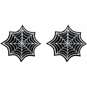 TH Set of 2 Tiny. Mini Black Spider Web Spiderweb Biker Rider Logo1 Patches Sew Iron on Embroidered Applique Badge Sign Patch Clothing Costume