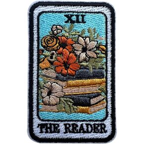 The Reader Patch, Size 3" Sew On Patches, Floral Book Embroidery Fabric Patches for Clothes Jeans Backpacks, Embroidery Iron On Patches for Clothes, Applique Patches, Gifts for Book Lover
