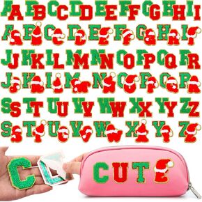 Jutom 104 Pcs Christmas Chenille Letter Patches Green Iron on Letters Red Letter Patches Self Adhesive Chenille Patches Chenille Embroidered Patch for Clothing Christmas Party Favor