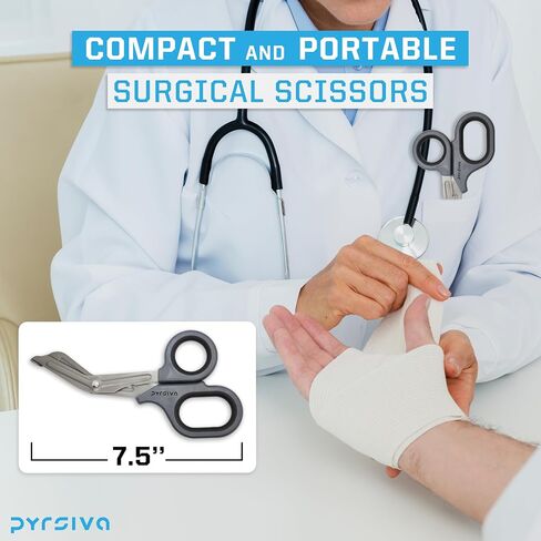 Glow-in-The-Dark Professional-Grade Emergency Trauma Shears by PYRSIVA Medical | Durable Titanized Blades, Rubberized Grips | for Nurses, EMTs, Paramedics, Physicians and vets in Kuwait