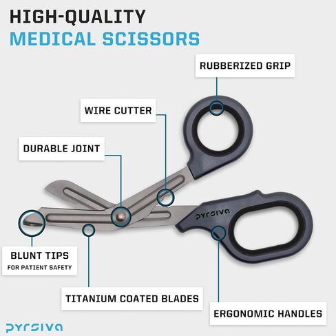 Glow-in-The-Dark Professional-Grade Emergency Trauma Shears by PYRSIVA Medical | Durable Titanized Blades, Rubberized Grips | for Nurses, EMTs, Paramedics, Physicians and vets in Kuwait