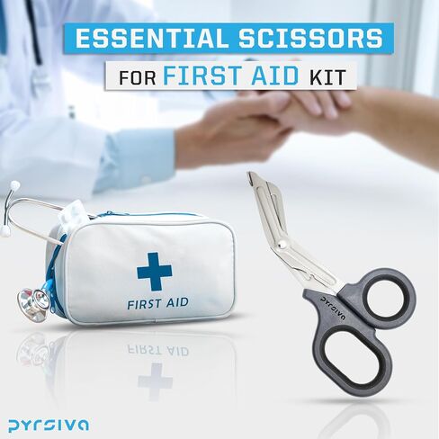 Glow-in-The-Dark Professional-Grade Emergency Trauma Shears by PYRSIVA Medical | Durable Titanized Blades, Rubberized Grips | for Nurses, EMTs, Paramedics, Physicians and vets in Kuwait