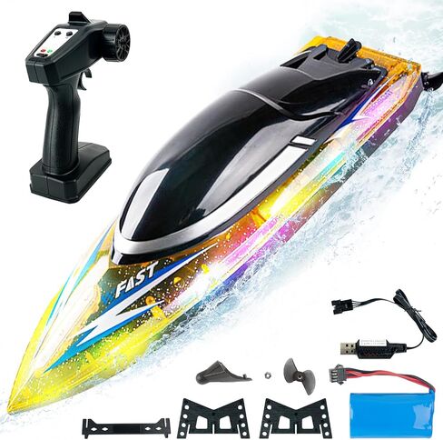 BEZGAR RC Boat, 16 inch Big Remote Control Boat for Kids and Adults, 30 KPH Large Fast RC Speed Boat with 1500mAh Battery, Ideal Waterproof Toy Boats for Pools & Lakes - RH709 Yellow in Saudi Arabia