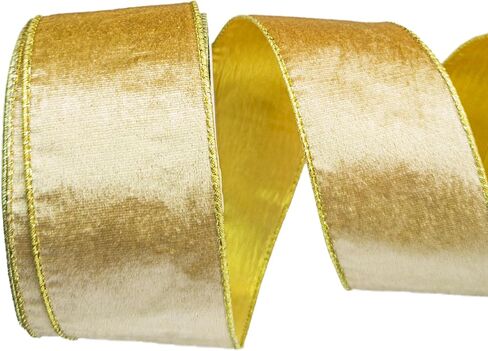 2.5 Inch Wide Red Velvet Wired Ribbon 10 Yards Christmas Red and Gold Double Sided Velvet Ribbon for Christmas Tree Wreaths Gift Wrapping Bows Home Decor (Red) in Saudi Arabia
