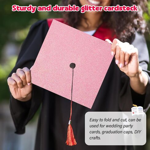 24 قطعة من البطاقات اللامعة لقبعات التخرج، زخارف قبعة التخرج DIY لحفلة التخرج مع ذاتية اللصق، وردي in Saudi Arabia