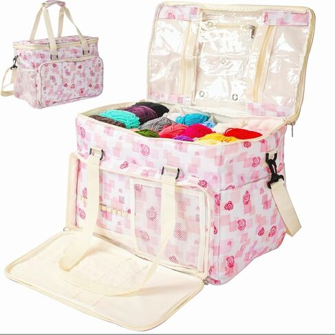 Athena's Elements Knitting Bag Yarn Storage Tote, Large Crochet Organizer Bag, Yarn Storage Holder for Crocheting Knitter, Knitting Project Bag, Crochet Accessories Set, Gifts for Crochet Lovers in Saudi Arabia