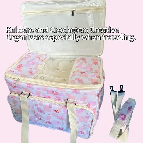 Athena's Elements Knitting Bag Yarn Storage Tote, Large Crochet Organizer Bag, Yarn Storage Holder for Crocheting Knitter, Knitting Project Bag, Crochet Accessories Set, Gifts for Crochet Lovers in Saudi Arabia