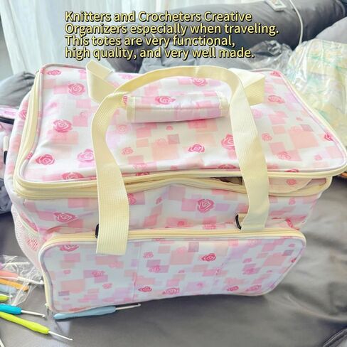 Athena's Elements Knitting Bag Yarn Storage Tote, Large Crochet Organizer Bag, Yarn Storage Holder for Crocheting Knitter, Knitting Project Bag, Crochet Accessories Set, Gifts for Crochet Lovers in Saudi Arabia