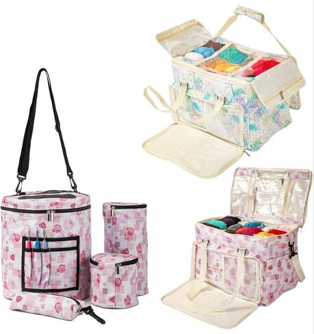 Athena's Elements Knitting Bag Yarn Storage Tote, Large Crochet Organizer Bag, Yarn Storage Holder for Crocheting Knitter, Knitting Project Bag, Crochet Accessories Set, Gifts for Crochet Lovers in Saudi Arabia