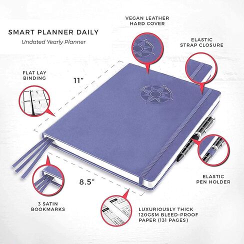 Smart Planner Daily Planner 2024 – Undated A4 Large Planner – Weekly Monthly Daily Journal Planner to Achieve Goals, Full Focus & Productivity, Time Management & Happiness - Hardcover, Leather in Kuwait