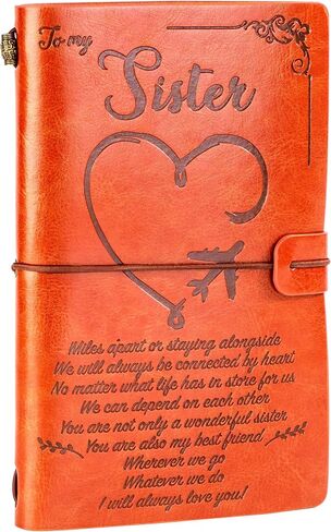 MINICAGIE Sister Birthday Gifts, Sister Leather Journal to My Sister Book Refillable Diary Vintage Notebook Travel Journals for Writing, Christmas Birthday Thanksgiving Wedding Gifts for Sisters in Saudi Arabia
