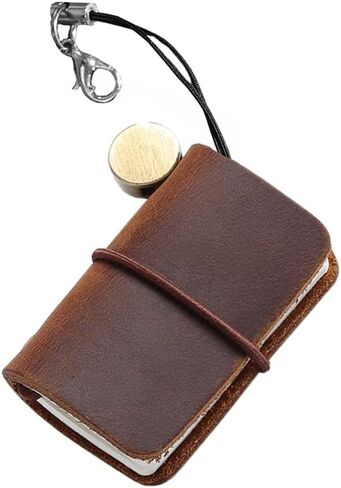 Borsgye Daily Planner Keychain Keyring Refillable Journal Small Notebook for Writing Tiny Leather Vintage Mini Size Traveler Note Book 4.8cm x 3.2cm – Brown in Saudi Arabia
