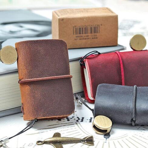 Borsgye Daily Planner Keychain Keyring Refillable Journal Small Notebook for Writing Tiny Leather Vintage Mini Size Traveler Note Book 4.8cm x 3.2cm – Brown in Saudi Arabia