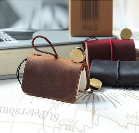 Borsgye Daily Planner Keychain Keyring Refillable Journal Small Notebook for Writing Tiny Leather Vintage Mini Size Traveler Note Book 4.8cm x 3.2cm – Brown in Saudi Arabia