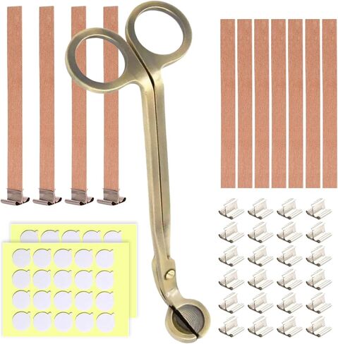 مجموعة صنع الشموع المكونة من 151 قطعة - فتائل شموع خشبية مع قاعدة معدنية لصنع الشموع فتائل خشبية بدون دخان للشموع مع أداة تشذيب فتيل الشمعة السوداء وملصقات (أسود) in Kuwait