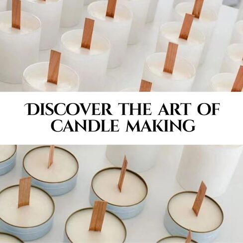 مجموعة صنع الشموع المكونة من 151 قطعة - فتائل شموع خشبية مع قاعدة معدنية لصنع الشموع فتائل خشبية بدون دخان للشموع مع أداة تشذيب فتيل الشمعة السوداء وملصقات (أسود) in Kuwait