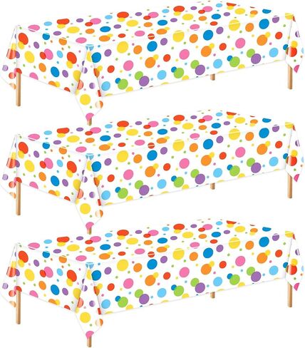 Oudain 3 Pcs Birthday Plastic Tablecloth Colorful Polka Dot Happy Birthday Decorations 108 x 54 Inch Rectangular Disposable Colorful Waterproof Table Cover for Birthday Party in Saudi Arabia