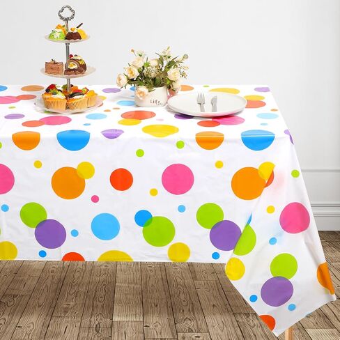 Oudain 3 Pcs Birthday Plastic Tablecloth Colorful Polka Dot Happy Birthday Decorations 108 x 54 Inch Rectangular Disposable Colorful Waterproof Table Cover for Birthday Party in Saudi Arabia