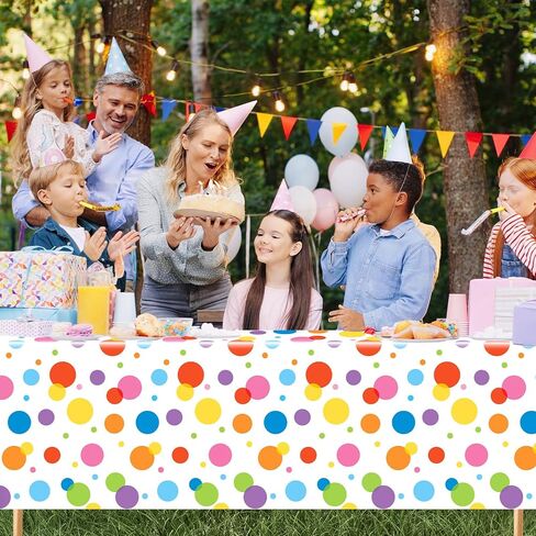 Oudain 3 Pcs Birthday Plastic Tablecloth Colorful Polka Dot Happy Birthday Decorations 108 x 54 Inch Rectangular Disposable Colorful Waterproof Table Cover for Birthday Party in Saudi Arabia