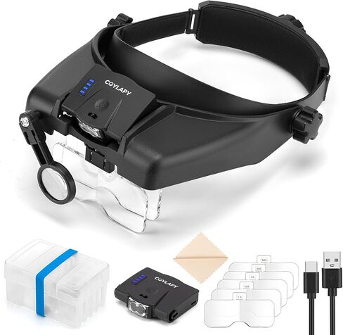 Magnifying Glasses with Light, Headband Magnifying Glasses for Close Work, 1x - 14x Hands-Free Magnifying Headset with 5 Lenses & Two Led Lamps, Jewelers Loupe Visor Head Magnifier for Hobby, Crafts in Saudi Arabia