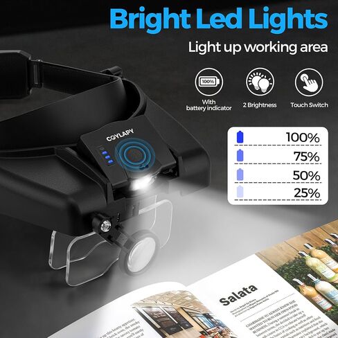Magnifying Glasses with Light, Headband Magnifying Glasses for Close Work, 1x - 14x Hands-Free Magnifying Headset with 5 Lenses & Two Led Lamps, Jewelers Loupe Visor Head Magnifier for Hobby, Crafts in Saudi Arabia