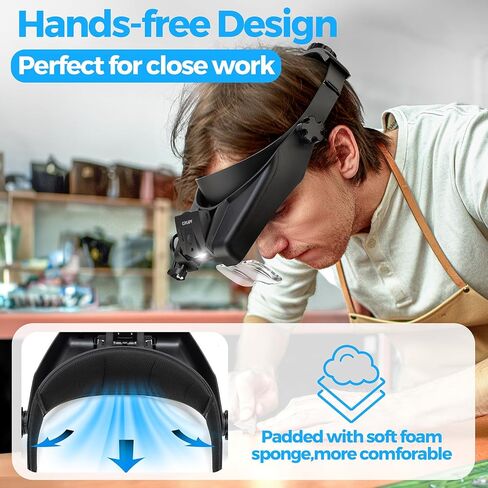 Magnifying Glasses with Light, Headband Magnifying Glasses for Close Work, 1x - 14x Hands-Free Magnifying Headset with 5 Lenses & Two Led Lamps, Jewelers Loupe Visor Head Magnifier for Hobby, Crafts in Saudi Arabia