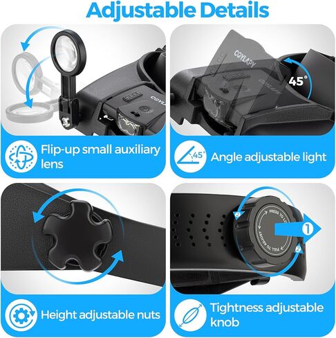 Magnifying Glasses with Light, Headband Magnifying Glasses for Close Work, 1x - 14x Hands-Free Magnifying Headset with 5 Lenses & Two Led Lamps, Jewelers Loupe Visor Head Magnifier for Hobby, Crafts in Saudi Arabia