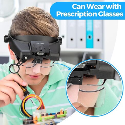 Magnifying Glasses with Light, Headband Magnifying Glasses for Close Work, 1x - 14x Hands-Free Magnifying Headset with 5 Lenses & Two Led Lamps, Jewelers Loupe Visor Head Magnifier for Hobby, Crafts in Saudi Arabia