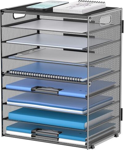 DALTACK 9-Tier Paper Letter Tray Desk Organizer with Handles, Mesh File Holder Organization, Paper Sorter Desk Organizer for Office Home School, Black in Kuwait