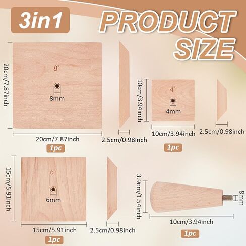 BENECREAT Pottery Tools,（4/6/8 Inch） Square Wood Ceramic Tools with Handle, Ceramic Clay Embryo Auxiliary Tool, Ceramic Bowl Tools for Plate Craft DIY in Saudi Arabia