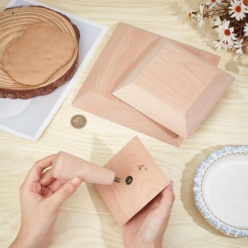 BENECREAT Pottery Tools,（4/6/8 Inch） Square Wood Ceramic Tools with Handle, Ceramic Clay Embryo Auxiliary Tool, Ceramic Bowl Tools for Plate Craft DIY in Saudi Arabia