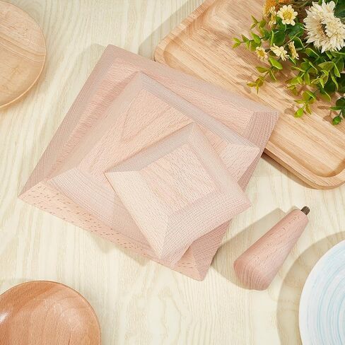 BENECREAT Pottery Tools,（4/6/8 Inch） Square Wood Ceramic Tools with Handle, Ceramic Clay Embryo Auxiliary Tool, Ceramic Bowl Tools for Plate Craft DIY in Saudi Arabia