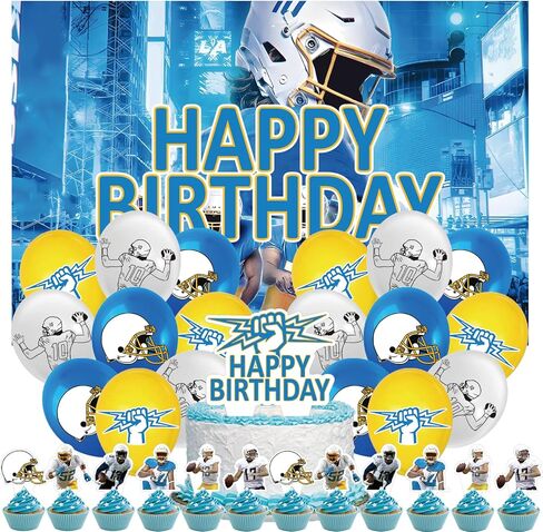 32Pcs For Los Angeles Team Rugby Theme Birthday Party Decorations,With 5 * 3ft Birthday Backdrop Decorations,13 Cupcake Toppers,18 Balloons,for Kids Birthday Party Supplies in Saudi Arabia