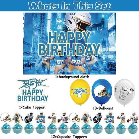 32Pcs For Los Angeles Team Rugby Theme Birthday Party Decorations,With 5 * 3ft Birthday Backdrop Decorations,13 Cupcake Toppers,18 Balloons,for Kids Birthday Party Supplies in Saudi Arabia
