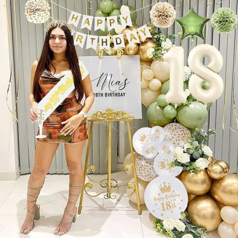 زينة عيد الميلاد الثامن عشر باللون الأخضر المريمية للفتيات، مجموعة زينة عيد الميلاد الثامن عشر باللون الأخضر الزيتوني والذهبي، لافتة عيد ميلاد سعيد، تاج، وشاح عيد ميلاد، بالونات قصاصات ورق لمستلزمات حفلات الفتيات in Saudi Arabia