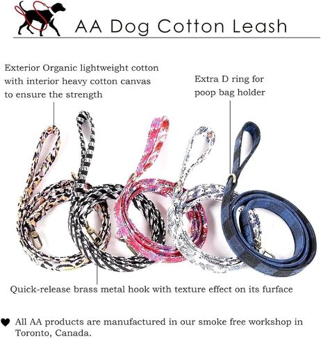 Organic Cotton Dog Leash for Small,Medium and Large Breed,Brass Hardware Pet Leash for Walking,Running and Training 6FT in Kuwait