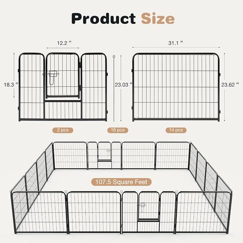 SMUG Heavy-Duty Iron Dog Playpen –8 Panel 24" Durable, Rust-Resistant Pet Fence for Indoor & Outdoor Use, Secure & Spacious Pet Play Area for Dogs, Puppies & Small Animals in Saudi Arabia