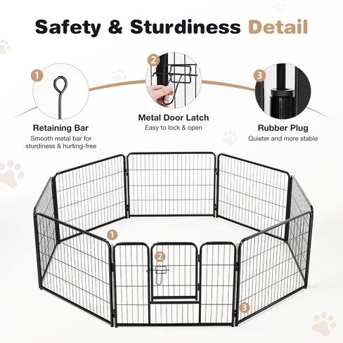 SMUG Heavy-Duty Iron Dog Playpen –8 Panel 24" Durable, Rust-Resistant Pet Fence for Indoor & Outdoor Use, Secure & Spacious Pet Play Area for Dogs, Puppies & Small Animals in Saudi Arabia