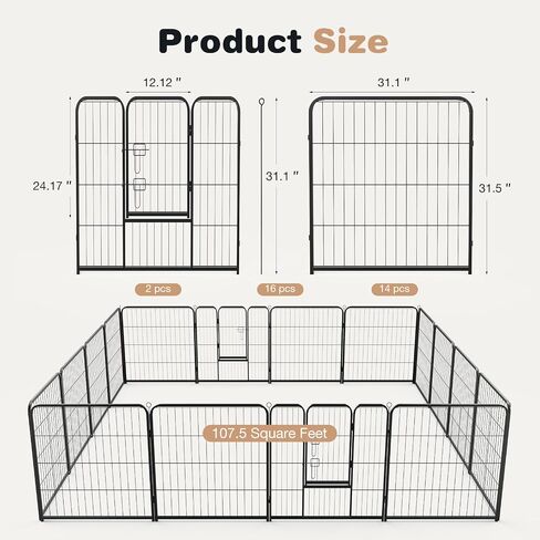 SMUG Heavy-Duty Iron Dog Playpen –8 Panel 24" Durable, Rust-Resistant Pet Fence for Indoor & Outdoor Use, Secure & Spacious Pet Play Area for Dogs, Puppies & Small Animals in Saudi Arabia