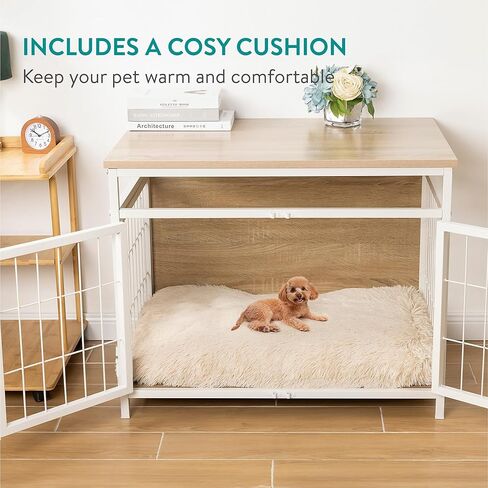 أثاث قفص الكلاب من Navaris - قفص للكلاب مع سطح طاولة خشبي - يتضمن الأثاث الخشبي قفصًا لكلبك مع 3 أبواب - قفص كبير للكلاب الكبيرة - بيت الكلب in Kuwait