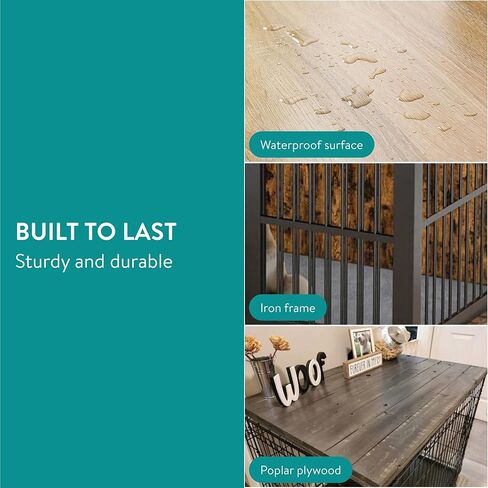 أثاث قفص الكلاب من Navaris - قفص للكلاب مع سطح طاولة خشبي - يتضمن الأثاث الخشبي قفصًا لكلبك مع 3 أبواب - قفص كبير للكلاب الكبيرة - بيت الكلب in Kuwait