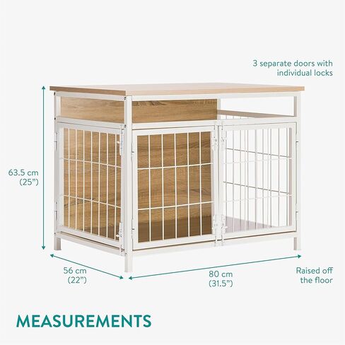 أثاث قفص الكلاب من Navaris - قفص للكلاب مع سطح طاولة خشبي - يتضمن الأثاث الخشبي قفصًا لكلبك مع 3 أبواب - قفص كبير للكلاب الكبيرة - بيت الكلب in Kuwait