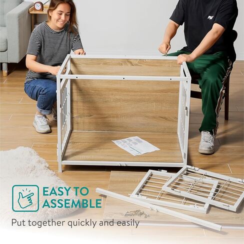 أثاث قفص الكلاب من Navaris - قفص للكلاب مع سطح طاولة خشبي - يتضمن الأثاث الخشبي قفصًا لكلبك مع 3 أبواب - قفص كبير للكلاب الكبيرة - بيت الكلب in Kuwait