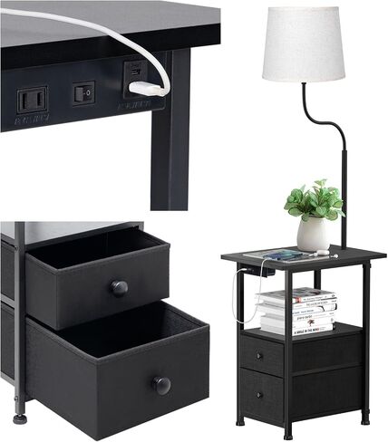 addlon Floor Lamp with Side Table, Nightstand with Charging Station, 3 Color Temperatures 9W LED Bulb, Floor Lamps for Living Room, Bedroom, Storage End Tables Living Room - Black in Saudi Arabia